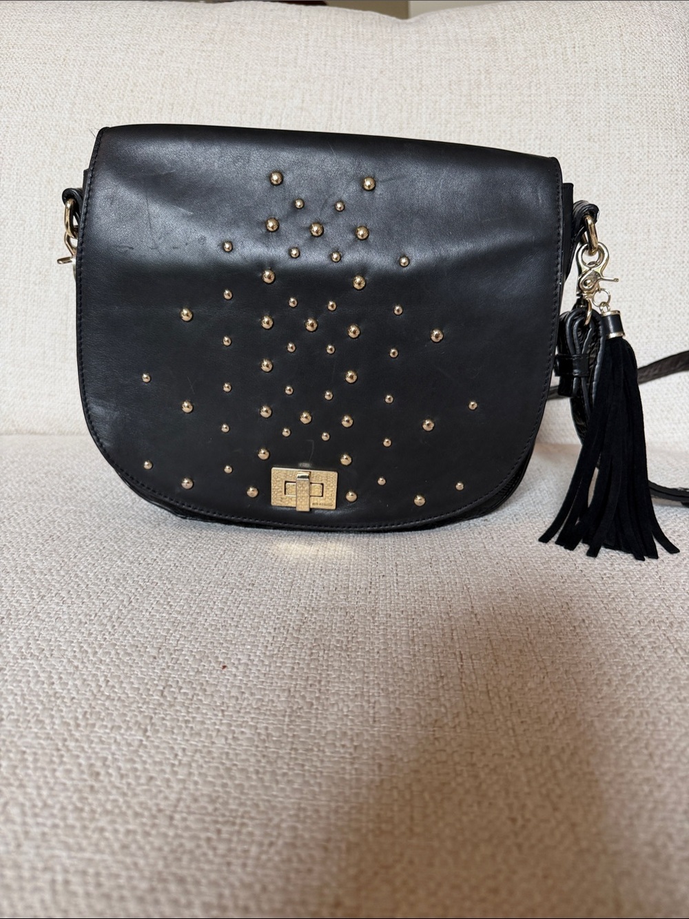 Black Studded Crossbody Bag with Tassel
